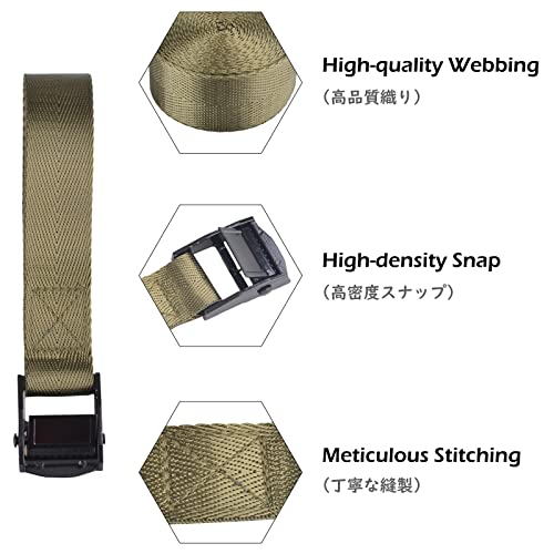TRIWONDER Cinch Tie Down Strap Lashing Straps Heavy Duty Nylon Straps with Cam Buckles for Cargo, Trucks, Boat, Motorcycle,SUP, Kayak, Canoe, Trailer (1.5m, Green - 4 Pack) - Image 3