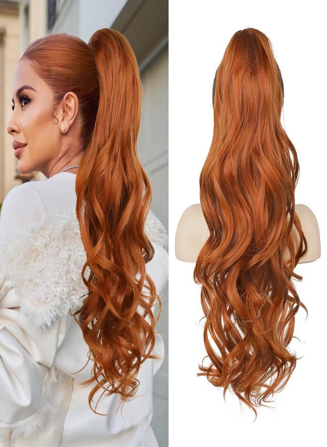 LONAI Claw Clip Ponytail Extension for Women 24 Inch Curly Wavy Ponytails Extensions Clip in Ponytail Hair Extensions Pony Tail Clip on Ponytails Hair Piece (Copper Red) - Image 1