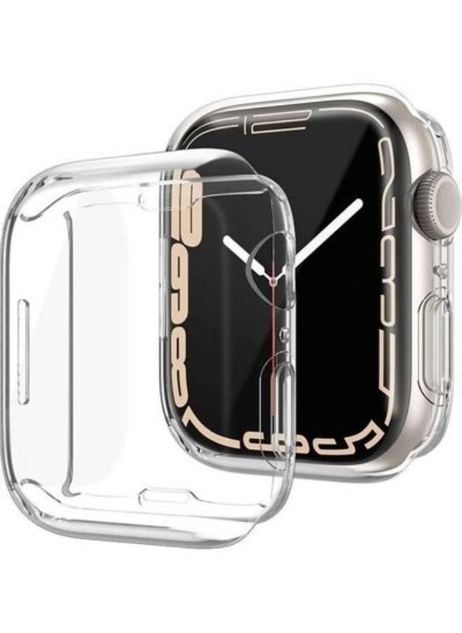 Generic - 2-Pack Solo Loop Band Silicone Elastic Strap and Case for Apple Watch Series 7 45mm Medium Size Pink Sand - Image 1