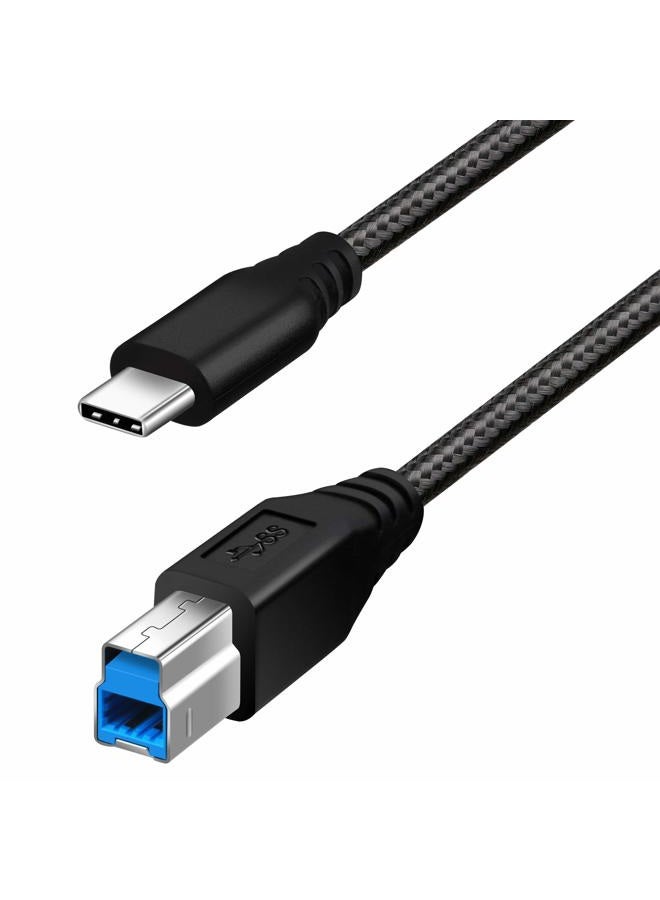 Fasgear USB C to USB B 3.0 Cable 3ft: USB 3.0 Type C to Type B Printer Cable Nylon Braided Compatible with Docking Station External Hard Drivers Scanner (Black) - Image 1