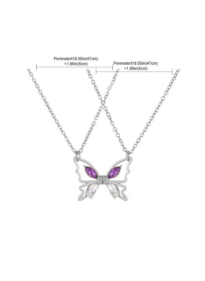Generic - Rhinestone Butterfly Pendant Friendship Necklace, Dainty BFF Stainless Steel Anti Fading Metal Necklace Set, Matching Friends Necklace Jewelry Gift (Silver) - Image 1