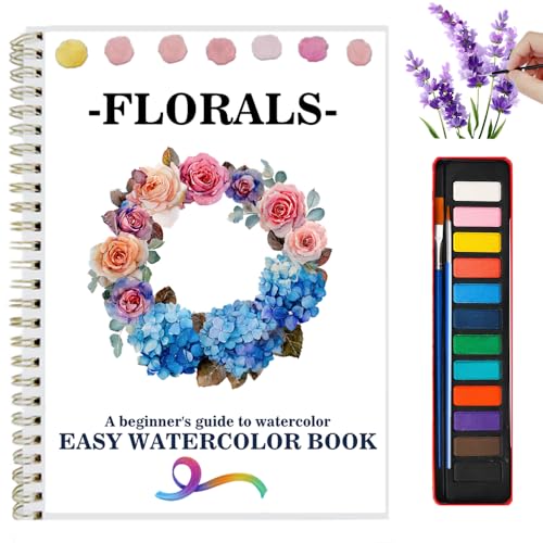 Baeleega Watercolor Workbooks Coloring Book Beginner Friendly Painting Kit Easy Nature Scenes Paint Set Art Crafts for Creative Exploration Gift for Adults (Flowers, with Palette) - Image 1