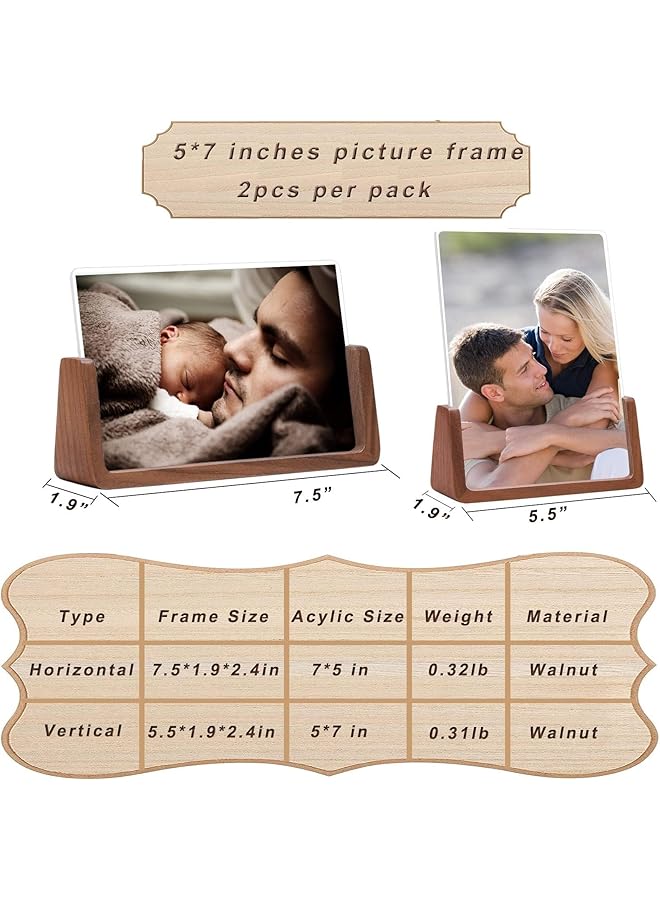 erorex 2Pcs 5X7 Walnut Wooden Horizontal Vertical Picture Frame Double Sided Acrylic Glass Photo Frame Brown Photo Frame Horizontal Vertical Photos For Table Top Or Desktop Display Gift For Family Partner  - Image 2