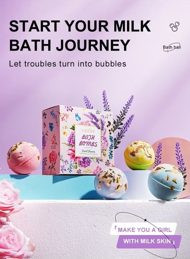 SADOER 4 types of 100g bath bomb bombs, clean aromatherapy bath balls, lavender scent, lemon scent, rose scent, rosemary scent  - Image 1