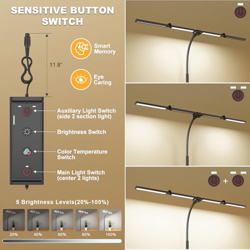 Kary LED Desk Lamps for Home Office,Smart Adjustable Swing Arm Desk Lamp with Clamp,Gooseneck Tall Clip on Desk Light for Sewing,Reading,Drawing,Workbench,Study,Screen,Crafting,Monitor Architect,Computer - Image 5