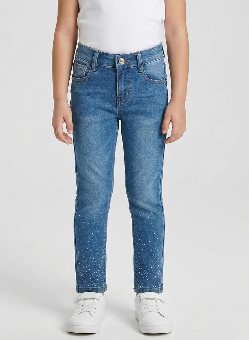 بيبي كلو Girls Rhinestone Detail Adjustable Waist Skinny Jeans
