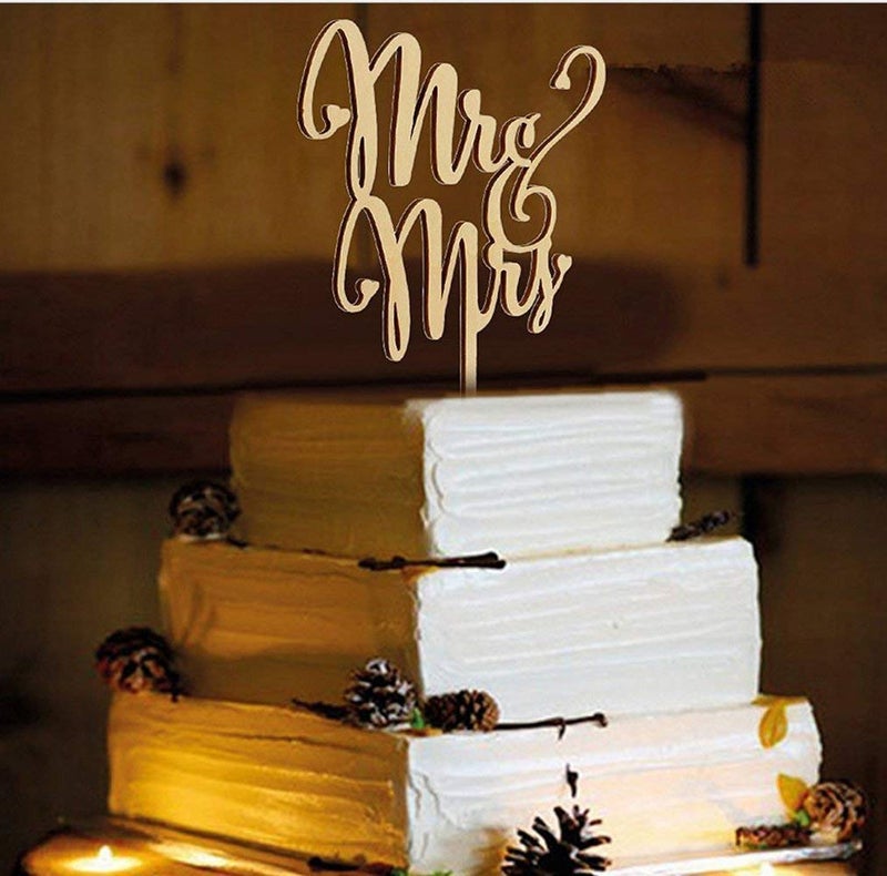 KOOTIPS Mr and Mrs Cake Toppers, KOOTIPS Wooden Wedding Cake Topper Party Cake Decoration (Mr and mrs cake topper A) - Image 1