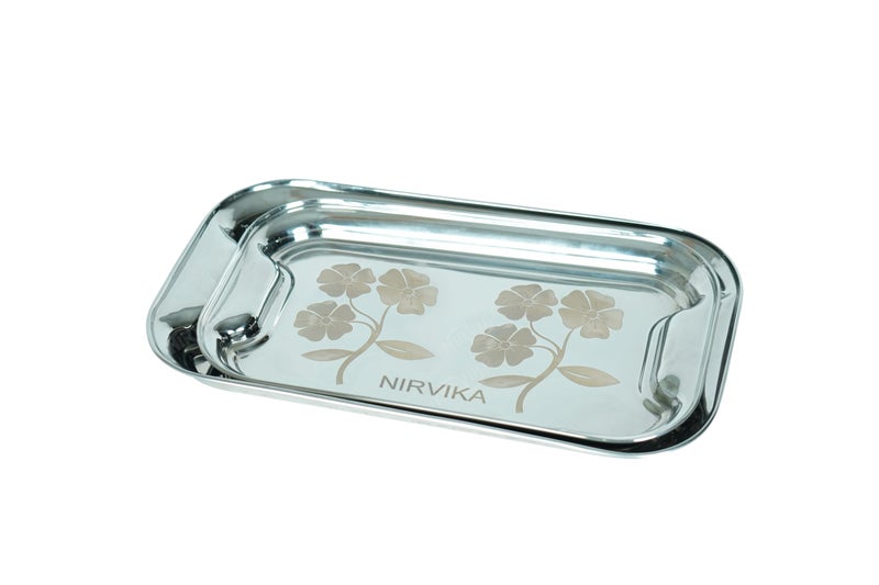 Nirvika Stainless Steel Serving Tray/Lemon Platter Dish with Steel Finish, Rectangular Multipurpose Tray, Set of 2 - Image 3