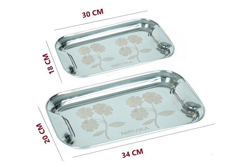 Nirvika Stainless Steel Serving Tray/Lemon Platter Dish with Steel Finish, Rectangular Multipurpose Tray, Set of 2 - Image 4