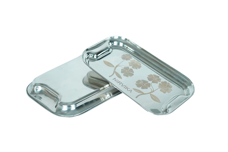 Nirvika Stainless Steel Serving Tray/Lemon Platter Dish with Steel Finish, Rectangular Multipurpose Tray, Set of 2 - Image 2