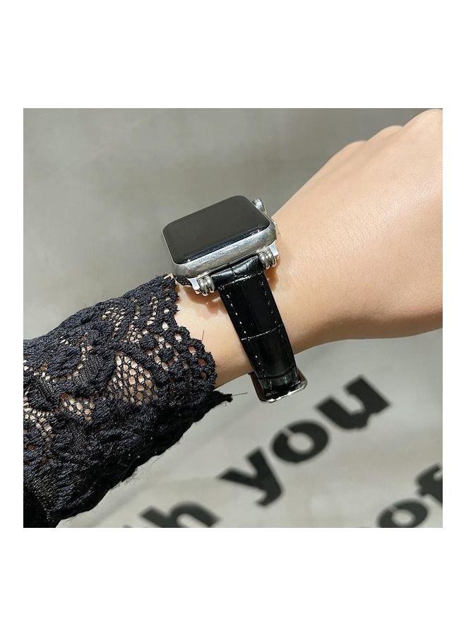 NIBEMINENT Bamboo Joint with Beads Leather Replacement Strap Watchband For Apple Watch Series 7/6/SE/5/4/3/2/1 41/40/38mm Black - Image 4