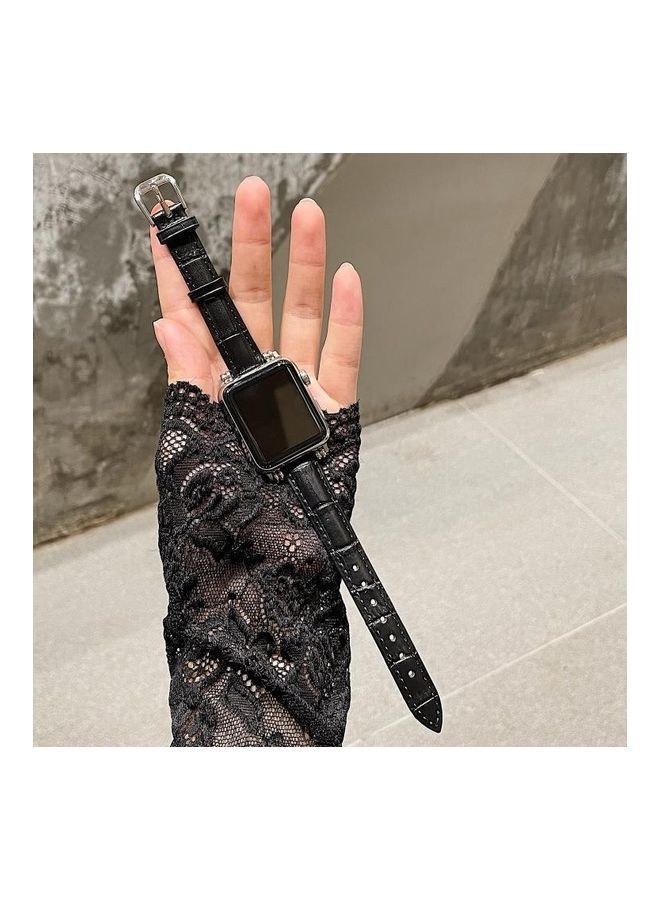 NIBEMINENT Bamboo Joint with Beads Leather Replacement Strap Watchband For Apple Watch Series 7/6/SE/5/4/3/2/1 41/40/38mm Black - Image 3