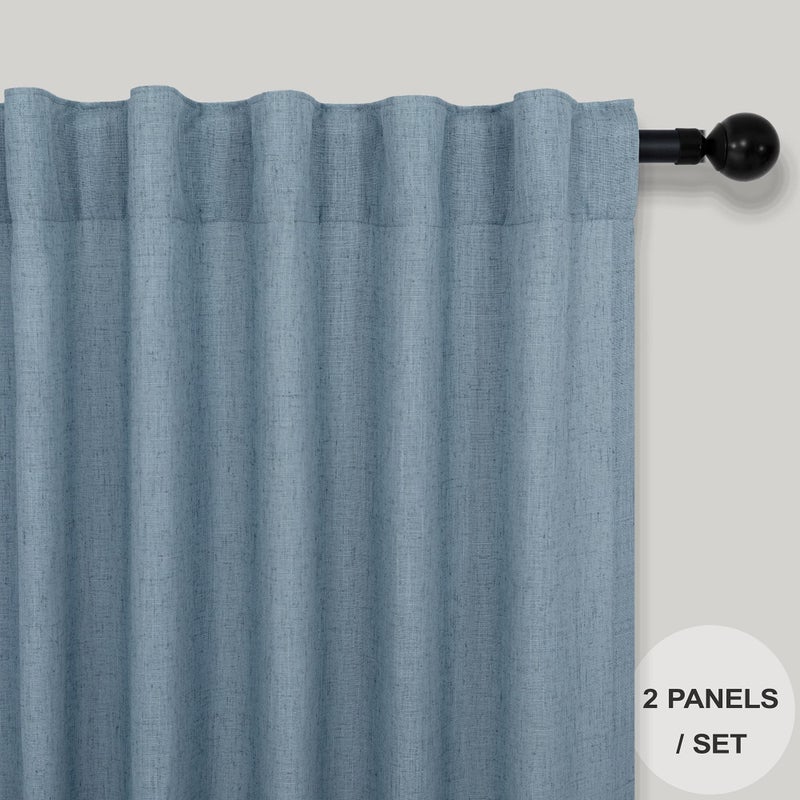 Pitalk Country Blue Curtains 54 Inch Length for Bathroom 2 Panels Pocket Tab Loops Light Reducing Semi Privacy Energy Efficient Linen Sheer Vintage Blue Curtains for Boys Bedroom Chambray Blue Dusty - Image 2