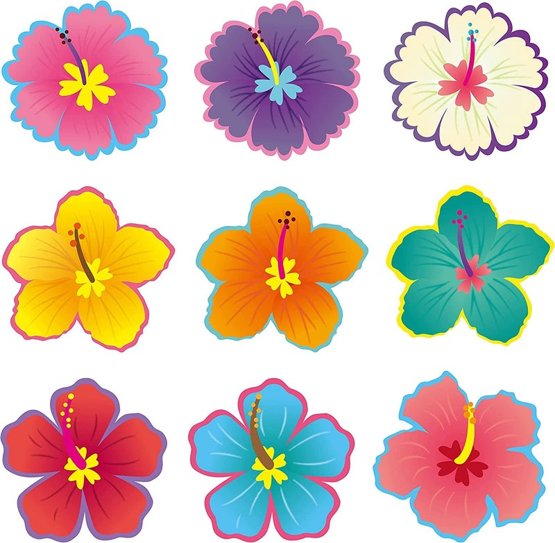 BeYumi 45 Pcs Back to School Luau Hibiscus Flower Cutouts Bulletin Board Decorations Set Creative Wall Decals Art Dcor for Classroom School Summer Tropical Hawaiian Themed Birthday Party Baby Shower