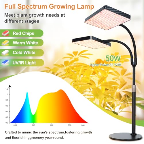 FECiDA 2026 2Head Tabletop Grow Lights for Seed Starting, Indoor Plants, Bonsai, 50 Watt Power Draw, NO Need Adapter, Super Bright and Big Coverage, 4/8/12/16/20 Hr Timer, 16"-24" Height Adjustable - Image 2