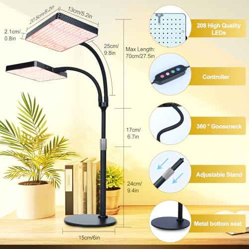 FECiDA 2026 2Head Tabletop Grow Lights for Seed Starting, Indoor Plants, Bonsai, 50 Watt Power Draw, NO Need Adapter, Super Bright and Big Coverage, 4/8/12/16/20 Hr Timer, 16"-24" Height Adjustable - Image 5