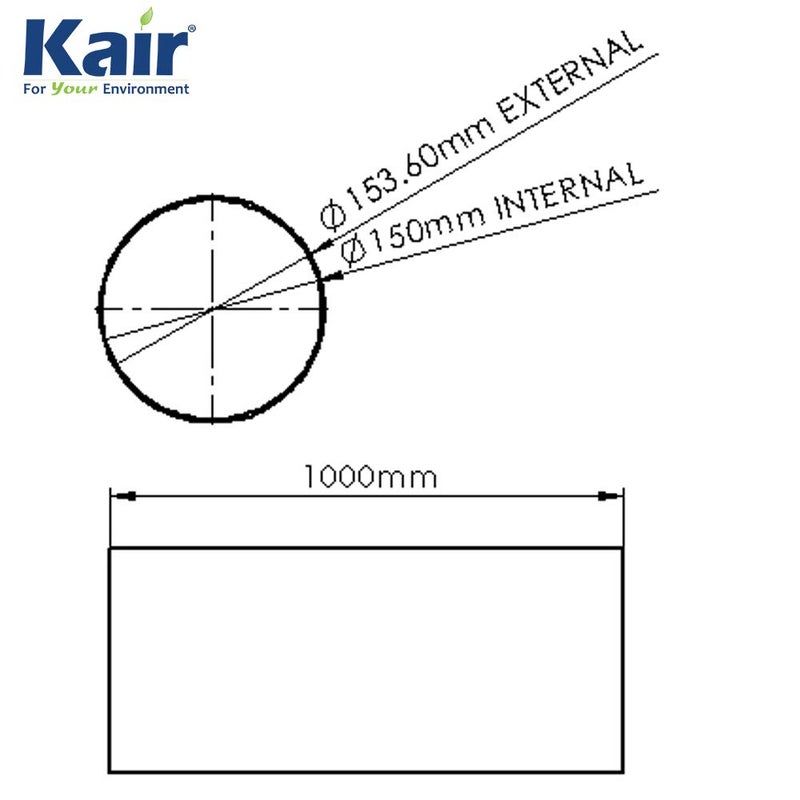 Kair Kair Plastic Ducting Pipe 150mm - 6 inch / 1 Metre Long Length - Rigid Straight Duct Channel  - Image 2