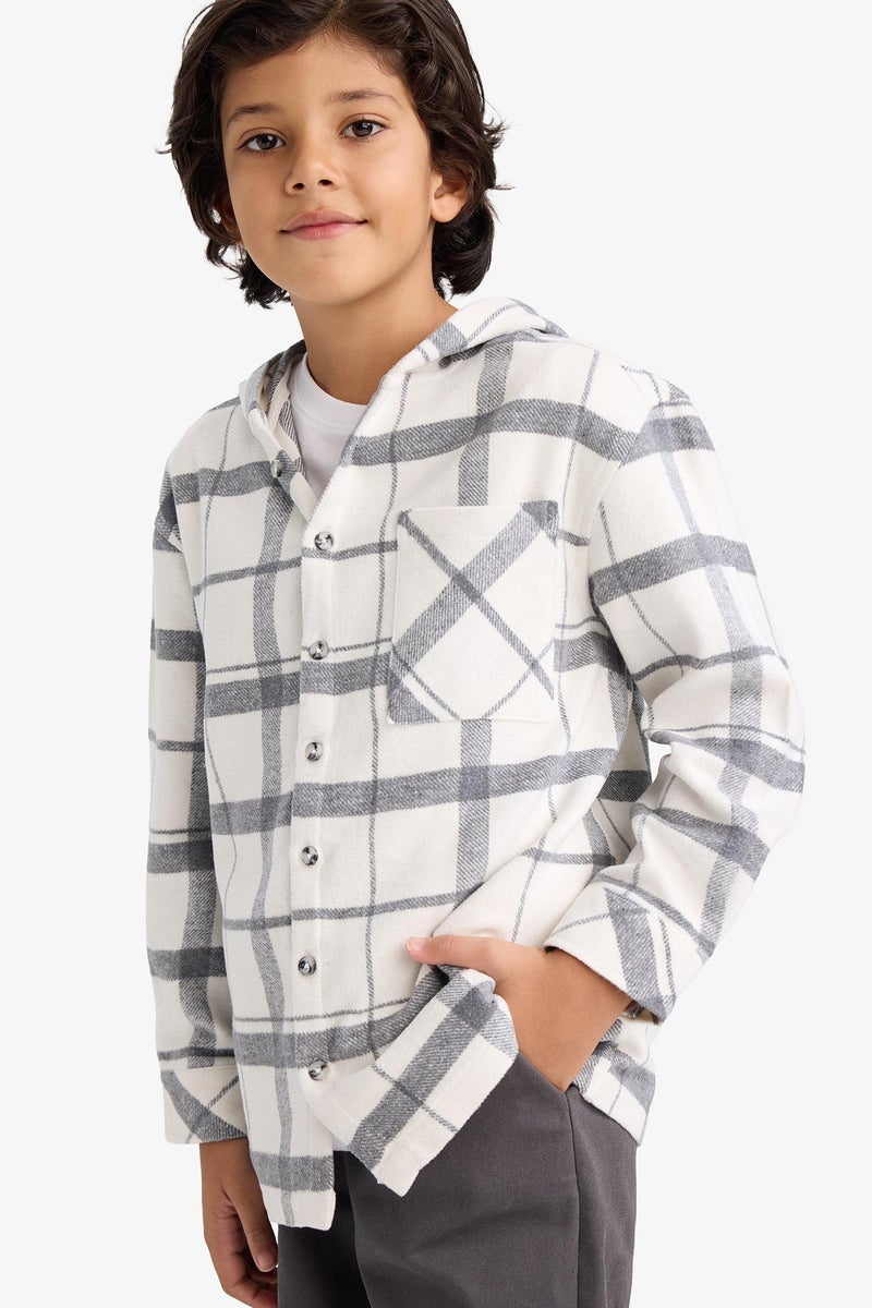 DeFacto Beige Boy Boy Hooded Plaid Shirt Trousers 2 Piece Set Casual - Image 4