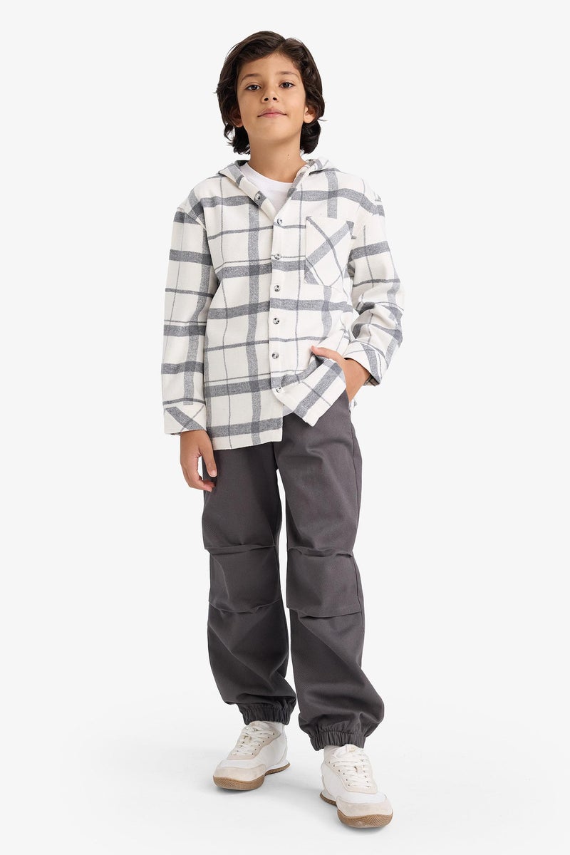 DeFacto Beige Boy Boy Hooded Plaid Shirt Trousers 2 Piece Set Casual - Image 3