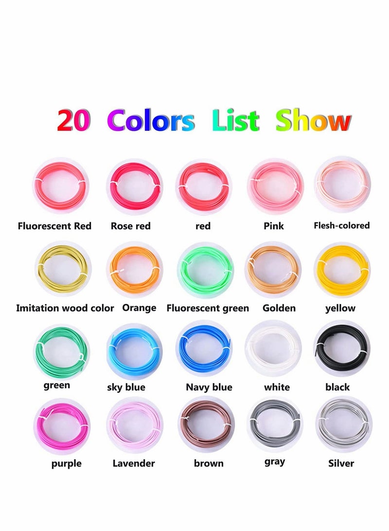 Zikra 3D Pen Filament Refills, 3D Filament PLA 1.75mm, No Smells Filament for Most Intelligent 3D Pen and 3D Printer Eco-Friendly Materials, 20 Colors Each Color 5M - Image 2