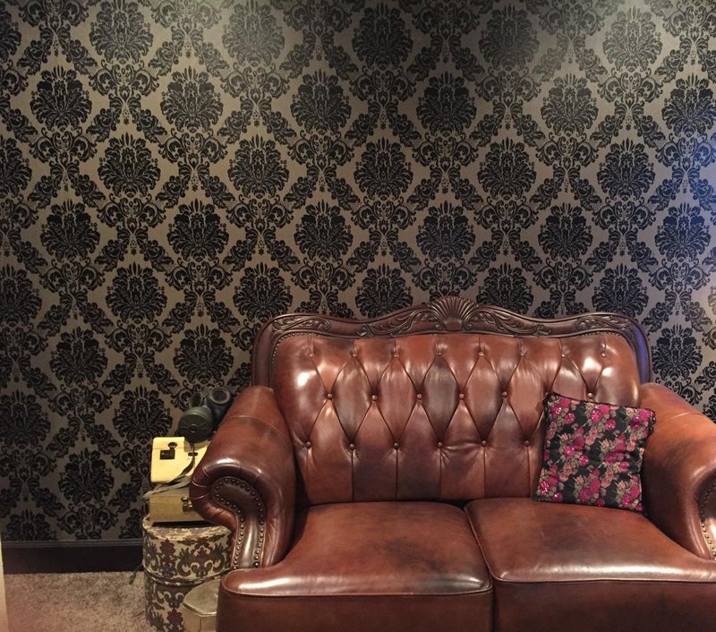Waddllcor Black Damask Wallpaper Self Adhesive Shelf Vinyl Paper Peel and Stick Damask Wallpaper Roll Shelf Liner Cabinets Door Drawer Sticker 17.7" x 78.7" (45cm x 2m) - Image 2