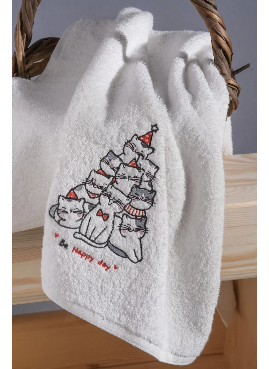 Meyn Collection New Year Themed Cats Embroidered Gift 50X90 Single Hand Towel