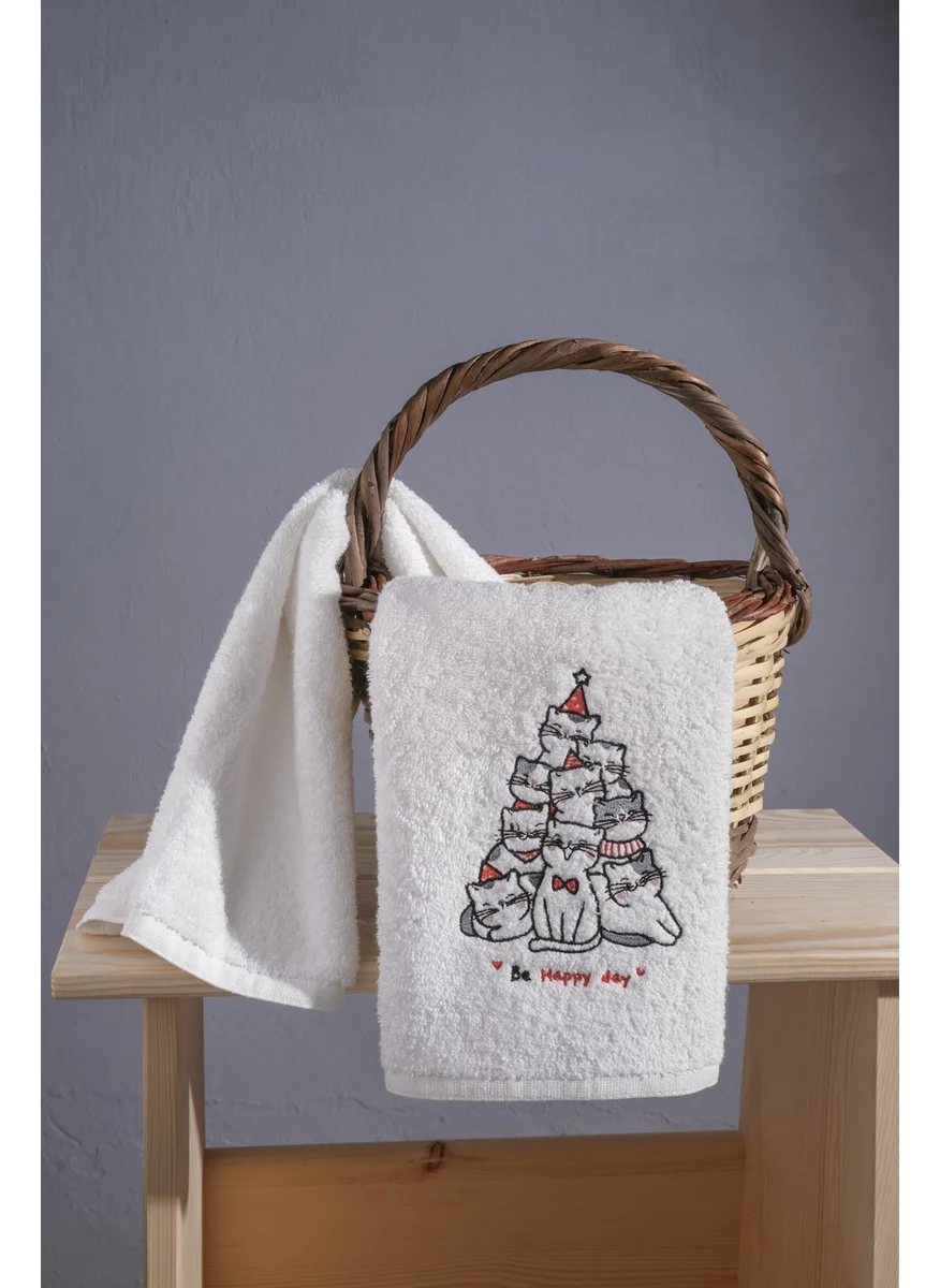 Meyn Collection New Year Themed Cats Embroidered Gift 50X90 Single Hand Towel