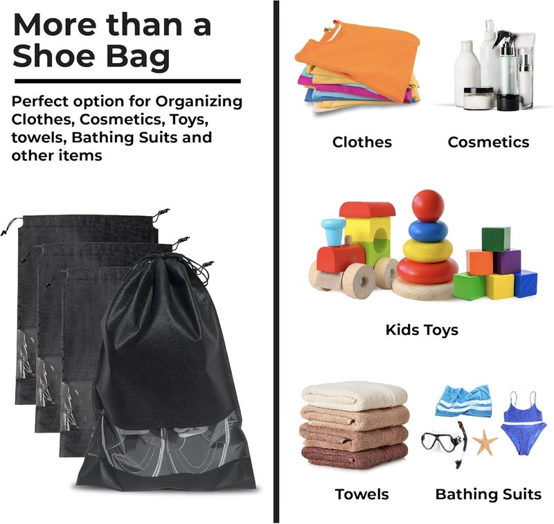 SPLANDIN Shoe Bags for Travel, Packing, Storage, Organizing & Suitcase (12 Pack). Reusable Dustproof & Water Resistant Sneakers Pouch Protectors with Clear Window & Drawstrings., Pink , Azure Blue, Black, 17.3 - Image 3