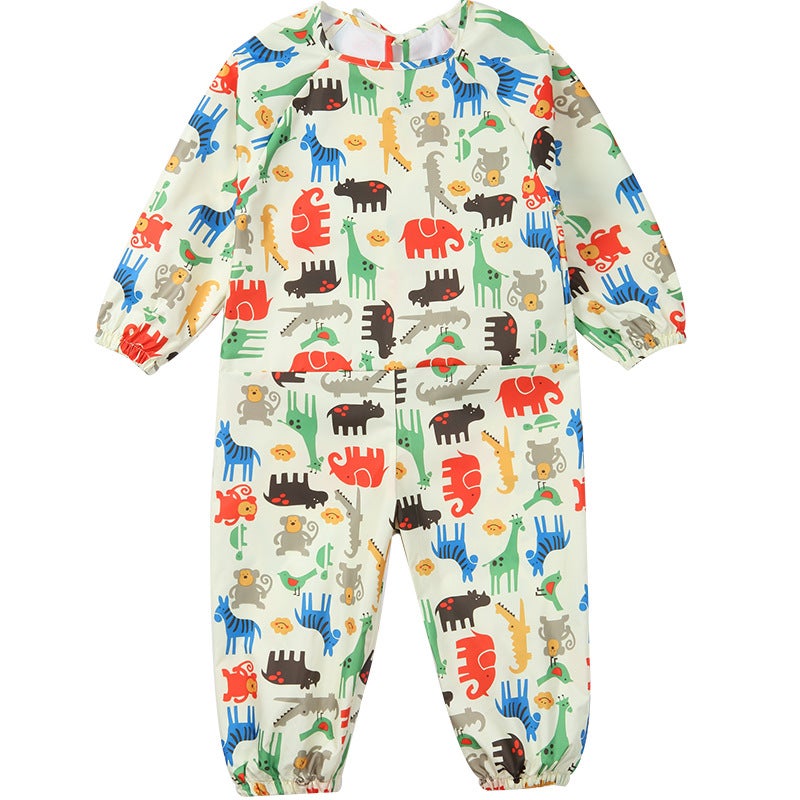 Cross-border supply of goods full of conjoined childrens overalls for boys and girls baby overalls waterproof painting clothes playing sand clothes anti-dressing The Yellow Zoo 