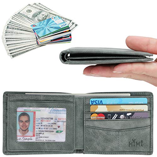 HIMI Wallet for Men-Genuine Leather RFID Blocking Bifold Stylish Wallet With 2 ID Window (Gray Green) - Image 2