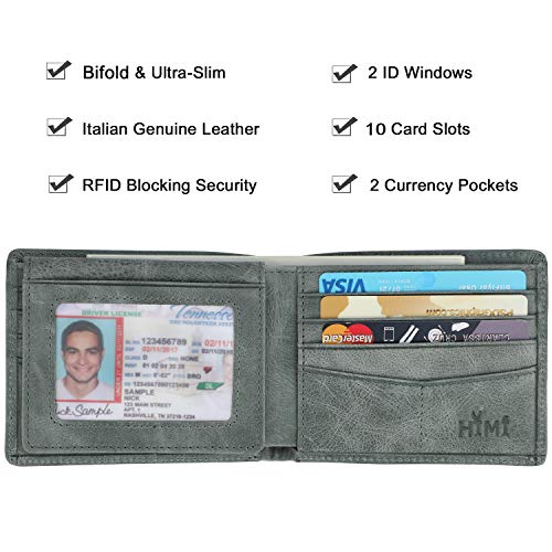 HIMI Wallet for Men-Genuine Leather RFID Blocking Bifold Stylish Wallet With 2 ID Window (Gray Green) - Image 3