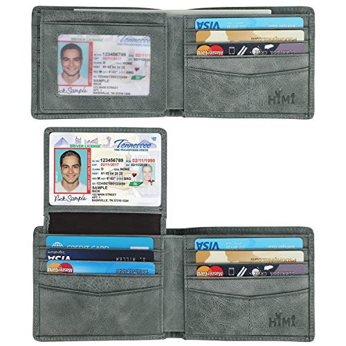HIMI Wallet for Men-Genuine Leather RFID Blocking Bifold Stylish Wallet With 2 ID Window (Gray Green) - Image 1
