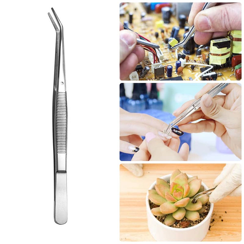 Rolybag Stainless Steel Tweezers, with Curved Serrated Tip Multipurpose Sewing Machine Tweezers Forceps for Craft Repairing (2 Pcs set) - Image 2
