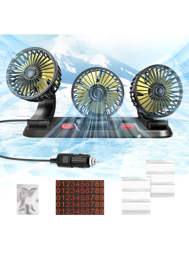 HALAMODO Portable 3-Head Car Cooling Fan - 2-Speed Adjustable, 360° Rotating, Cigarette Lighter Plug, Powerful Airflow for Vehicles, RVs, and SUVs - Image 1