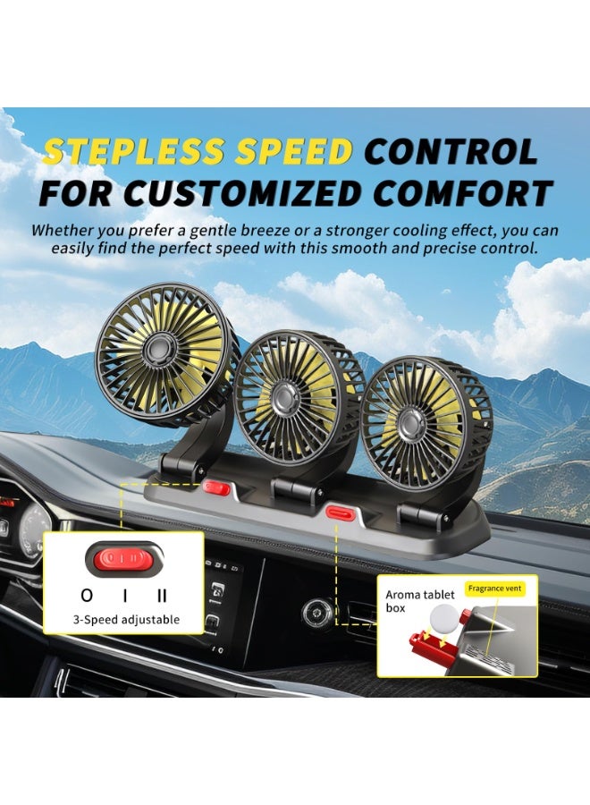 HALAMODO Portable 3-Head Car Cooling Fan - 2-Speed Adjustable, 360° Rotating, Cigarette Lighter Plug, Powerful Airflow for Vehicles, RVs, and SUVs - Image 4