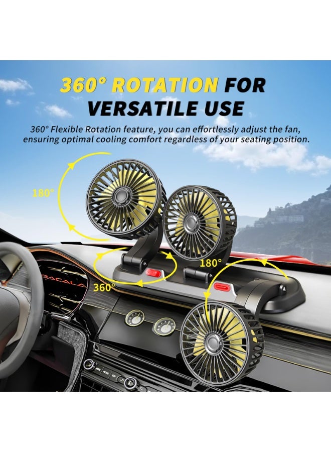 HALAMODO Portable 3-Head Car Cooling Fan - 2-Speed Adjustable, 360° Rotating, Cigarette Lighter Plug, Powerful Airflow for Vehicles, RVs, and SUVs - Image 3