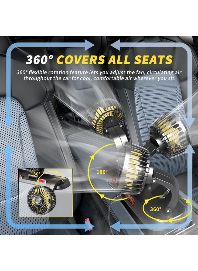 HALAMODO Portable 3-Head Car Cooling Fan - 2-Speed Adjustable, 360° Rotating, Cigarette Lighter Plug, Powerful Airflow for Vehicles, RVs, and SUVs - Image 2