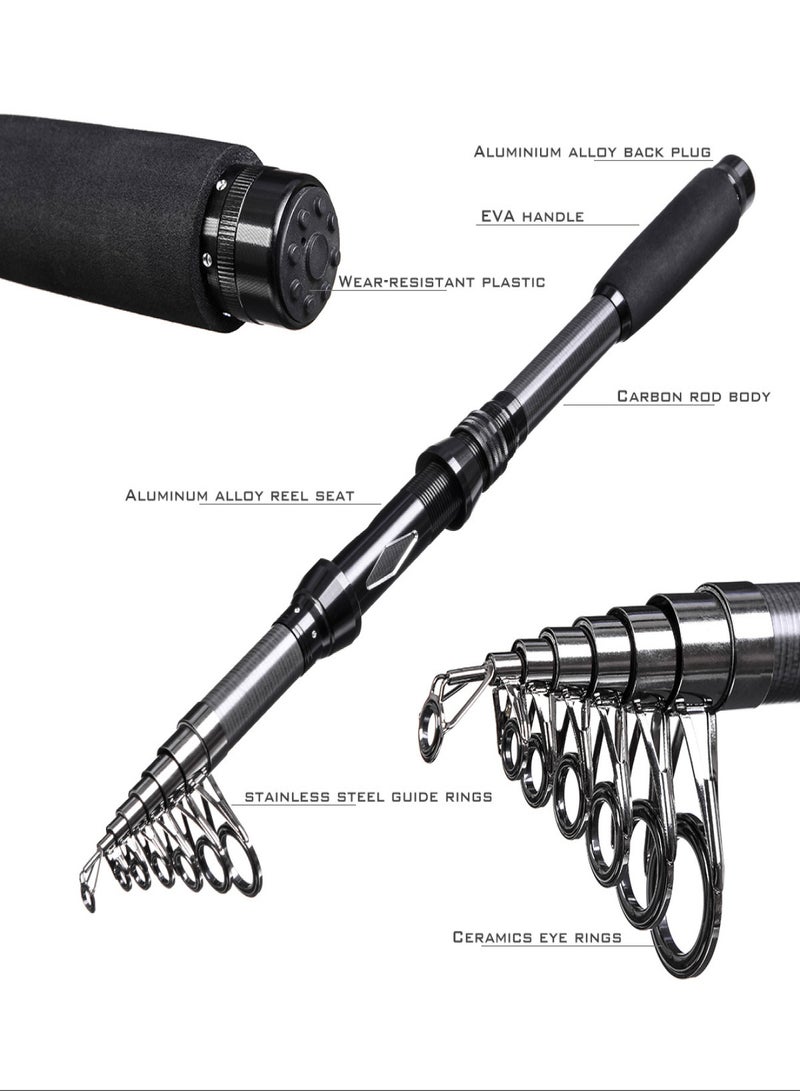 CAPACI Portable Fishing Rod and Reel Combos Carbon Fiber Telescopic Fishing Rod Reel Set with Lures Jig Hooks Swivels Accessories for Travel Saltwater Freshwater Fishing - Image 4