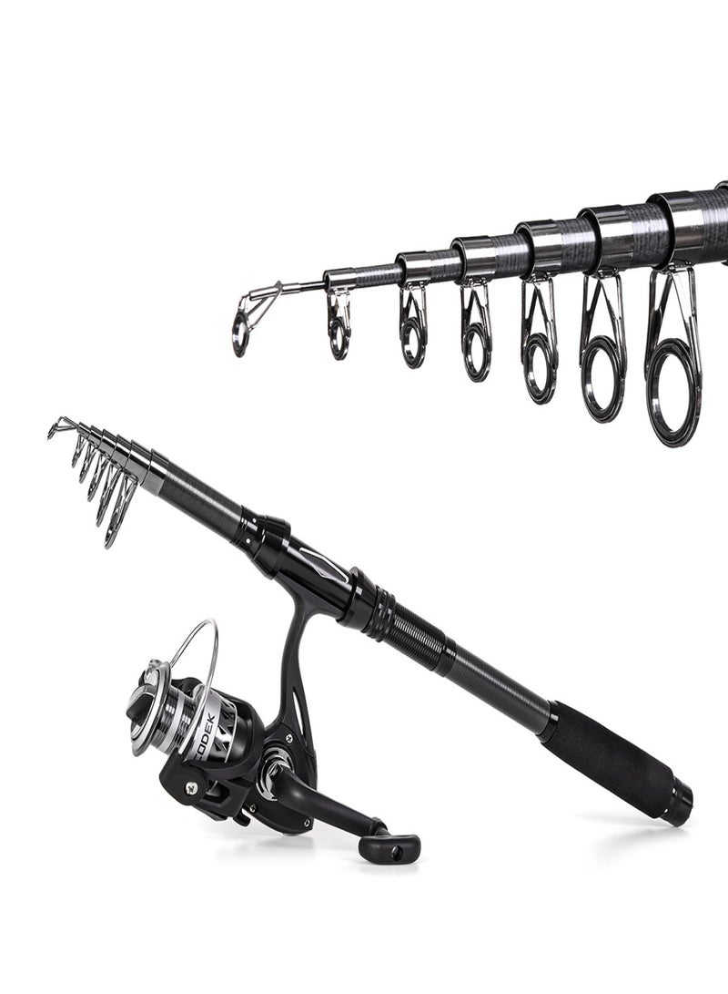CAPACI Portable Fishing Rod and Reel Combos Carbon Fiber Telescopic Fishing Rod Reel Set with Lures Jig Hooks Swivels Accessories for Travel Saltwater Freshwater Fishing - Image 2