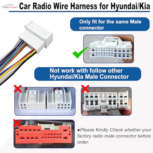 WildTundra 24Pin Radio Wiring Harness for Hyundai 2006-2008 KIA 2005-2008 Aftermarket Car Stereo Wiring Harness Connector for Elantra Accent Optima Rio Car Stereo Radio Wiring Harness Cable Install - Image 3
