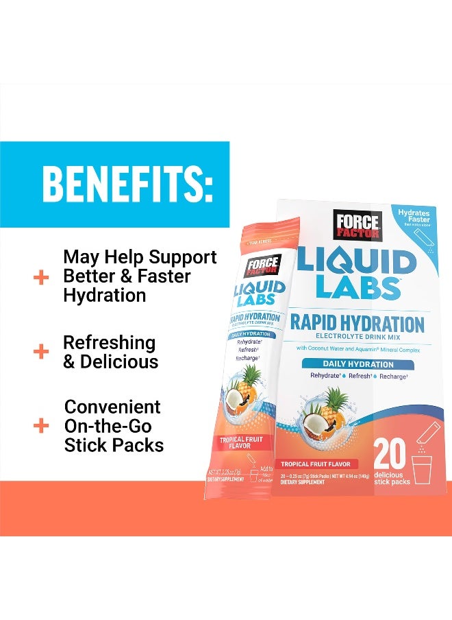 Force Factor Force Factor, Liquid Labs™, Rapid Hydration Electrolyte Drink Mix, Tropical Fruit, 20 Stick Packs, 0.25 oz (7 g) Each  - Image 4