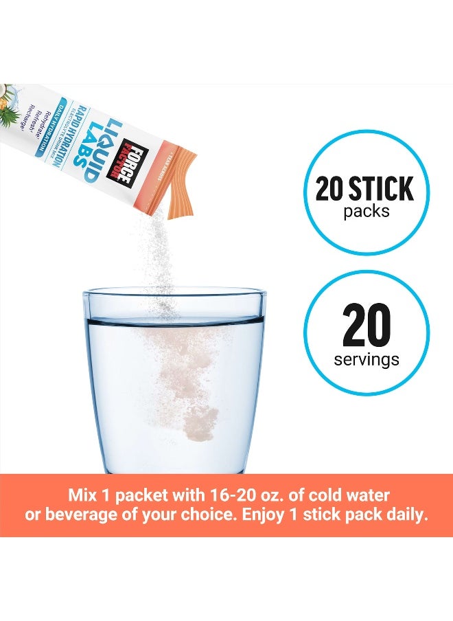 Force Factor Force Factor, Liquid Labs™, Rapid Hydration Electrolyte Drink Mix, Tropical Fruit, 20 Stick Packs, 0.25 oz (7 g) Each  - Image 5