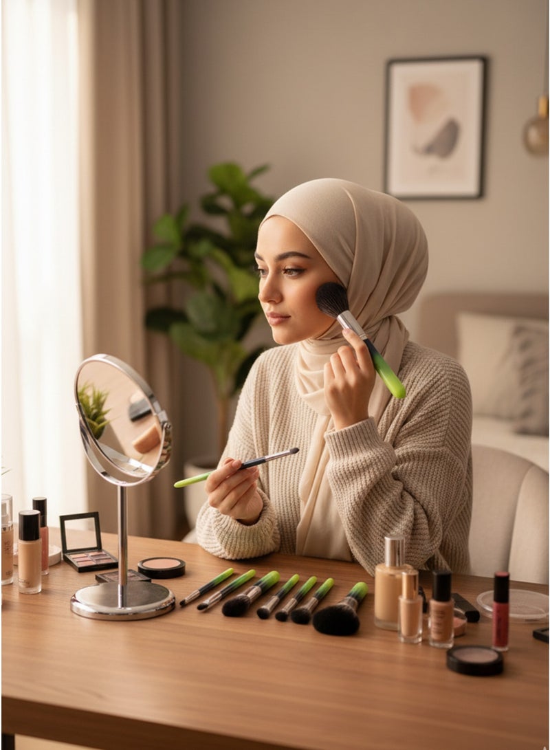 إينرجي مجموعة فرش مكياج ENERGY Emerald Glow من 11 قطعة مع علبة مزخرفة - شعيرات صناعية ناعمة للوجه والعينين - Image 1