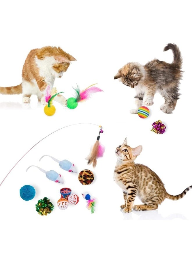 Mumoo Bear 21 Pcs Cat Interactive Toys Fluffy Mouse, Fake Mice, Crinkle Balls, Bell Play Supplies For Kitten 3Way Blue, Multicolor, 21Pcs - Image 5