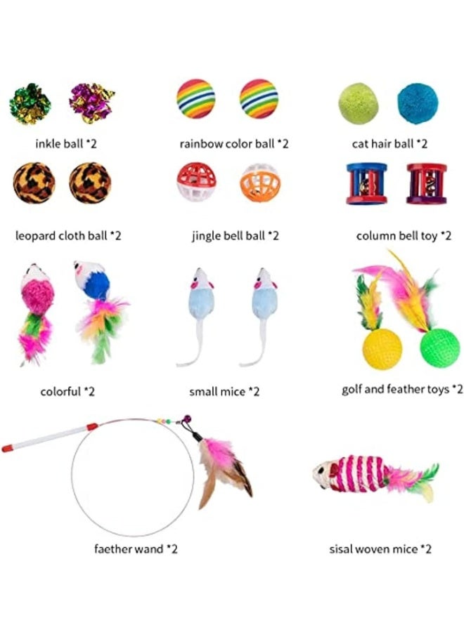 Mumoo Bear 21 Pcs Cat Interactive Toys Fluffy Mouse, Fake Mice, Crinkle Balls, Bell Play Supplies For Kitten 3Way Blue, Multicolor, 21Pcs - Image 3