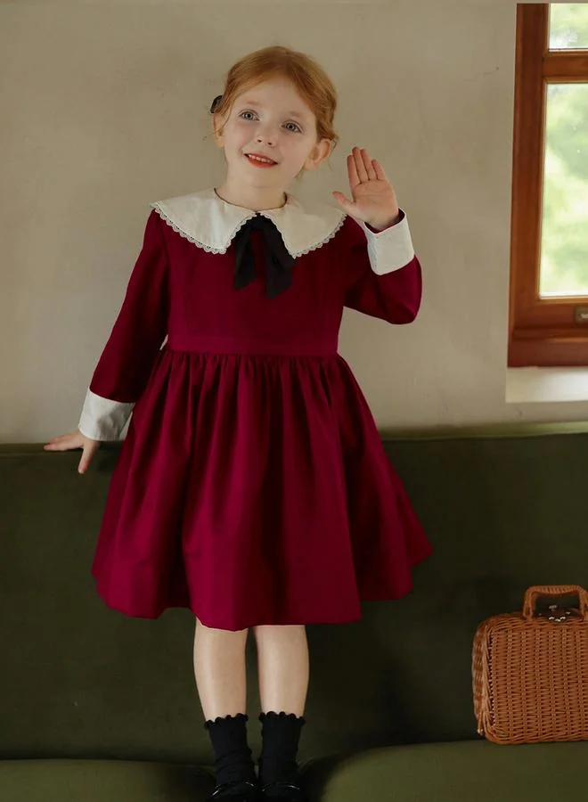 Take Two  Girls Burgundy Peter Pan Collar Dress for Women | Best Price UAE