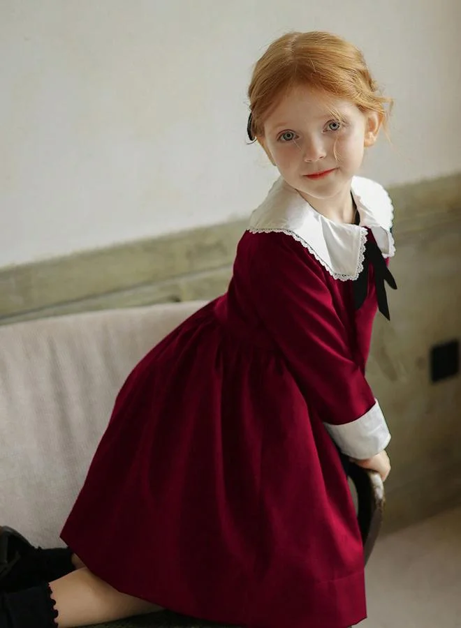Take Two  Girls Burgundy Peter Pan Collar Dress for Women | Best Price UAE