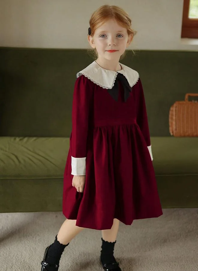 Take Two  Girls Burgundy Peter Pan Collar Dress for Women | Best Price UAE