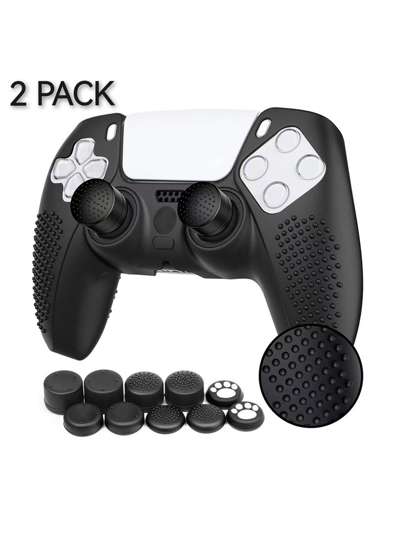 2 Pack Controller Cover Skin Case+20 Thumb Grips Compatible with Sony PS5,Protective Soft Silicone Gel & Anti-Slip Stick Caps Protection Case Compatible with Playstation 5 DualSense Wireless Controller Black  - Image 1