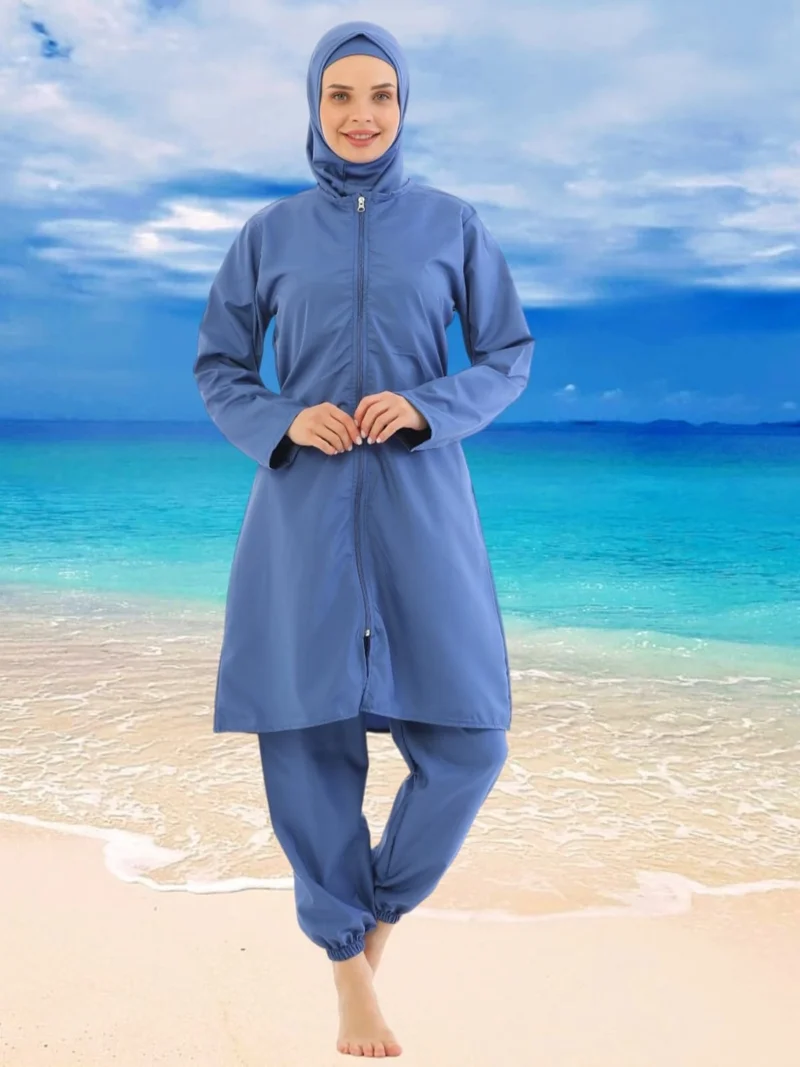 تيزجيلسين Women's Parachute Model Long Sleeve Zippered Wide Leg Hijab Swimsuit